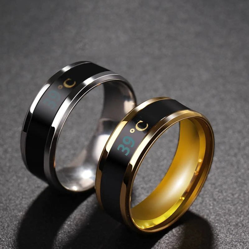 Stainless Steel Finger Ring Smart Sensor Body Temperature Test Fashion Display Real-time Changing Color