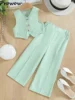 4-10Y 2pcs Summer Casual Suit For Girls Clothes Kids Sleeveless Blazer Vest and Long Suit Pants Children Clothing Girl Outfit