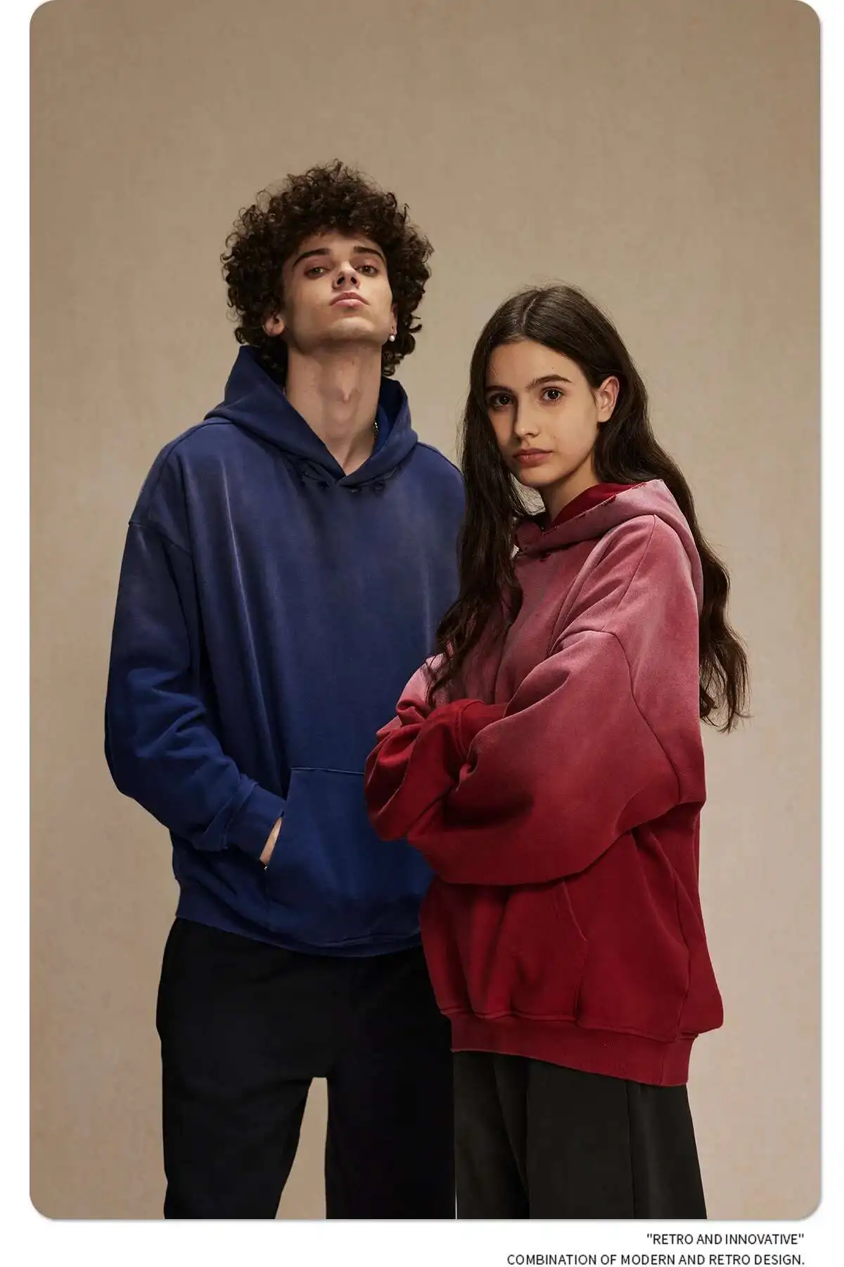 IEFB American Style Male Sweatshirt Pullover Hooded Gradient Color Men Clothing Hole Worn-ount Design Winter Spring New 9W126