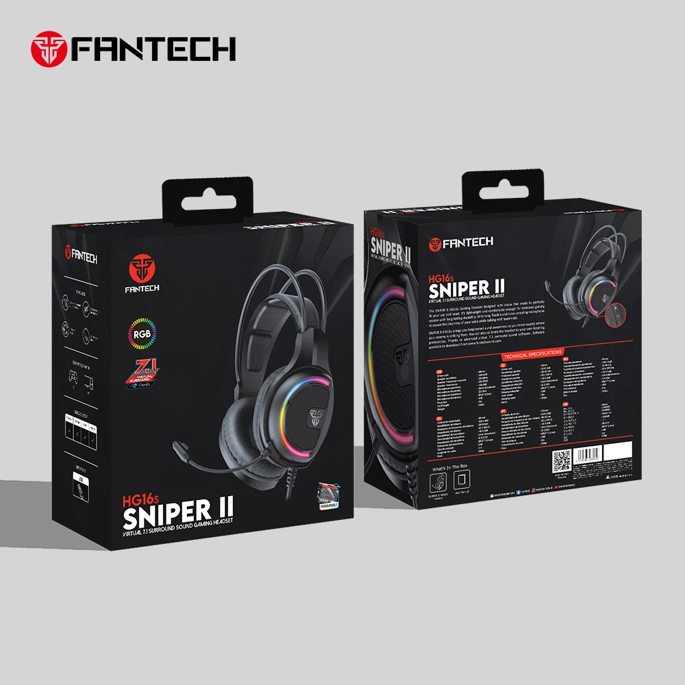 FANTECH SNIPER II HG16s Wired Game Headset VIRTUAL 7.1 Surround sound and RGB USB Gaming Headphone for Headset Gamer