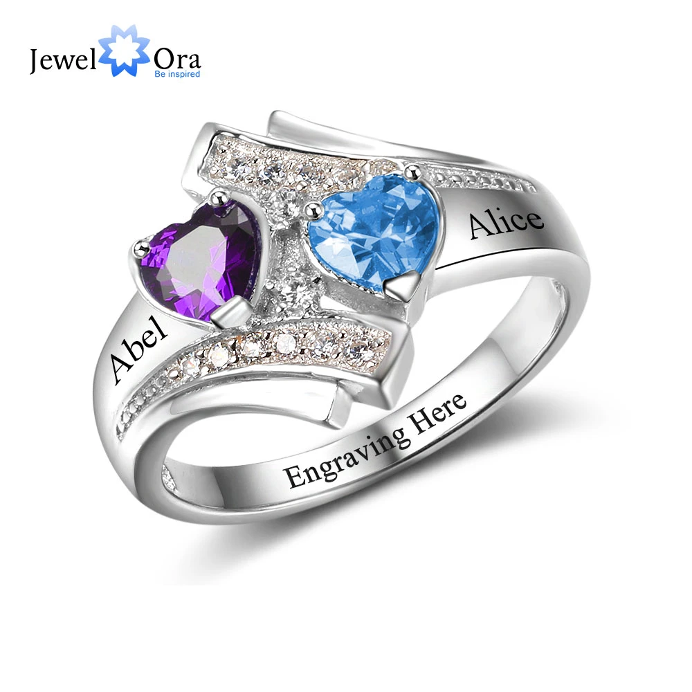Engagement Promise Ring Custom Birthstone Engrave Name Ring 925