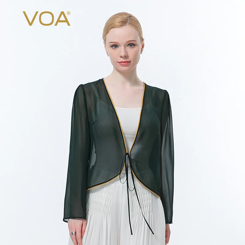 VOA 실크 조젯 테두리 스트랩 디자인 마이크로 투명 상쾌한 자외선 차단 에어컨 셔츠 WE108, 자켓 외부