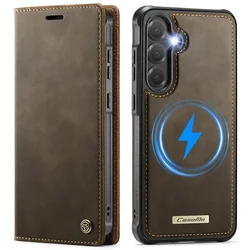 MagSafe Flip Leather Phone Case with Wallet Card Holder - Samsung S24 (S25) (Brown)