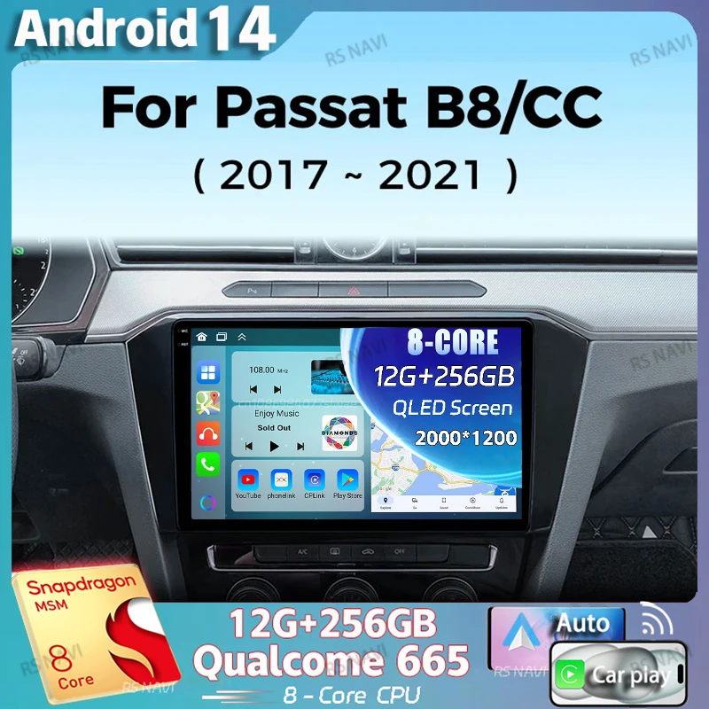 

Android 14 For Volkswagen VW Passat B8 CC GTE 2017-2021 2K QLED Android Car Radio Multimedia Video Player GPS Stereo CarPlay