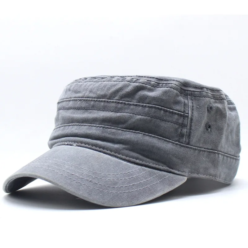 Fishing Hat Flat Cap Flat Vintage Cap Washed Cotton Flat Top Military Cap for Women Men Outdoor Fisherman Retro Army Hats Classic Denim Adjustable Sun Hat