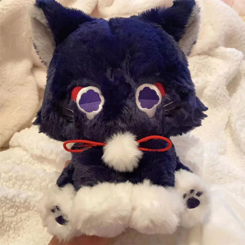 25cm Game Genshin Black Cat Fluffy Impact Wanderer Pet Plush Toys Scaramouche Cat Cosplay Doll Soft Stuffed Pillow Gift For Kids 30cm genshin impact klee bomb plush toy stuffed pillow sleeping cushion plushie doll figure cosplay costume props halloween gift