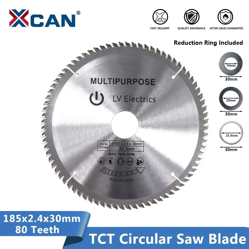 XCAN Wood Saw Blade 1pc 185mm 80Teeth  TCT Circular Blade Wood Cutting Disc Carbide Tipped Saw Blade wood carving disc circular saw blade 125mm grinder saw disc carbide tipped wood cutting blade power tool accessories for carving