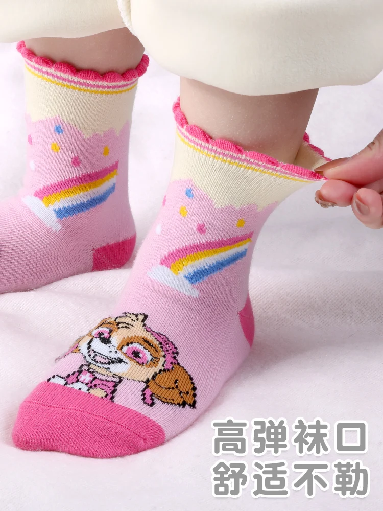 5pcs/set Original Paw Patrol Children Cotton Socks Print Skye Marshall Eeverest Kids Mid-calf Socks Cartoon Peripherals Gifts 5