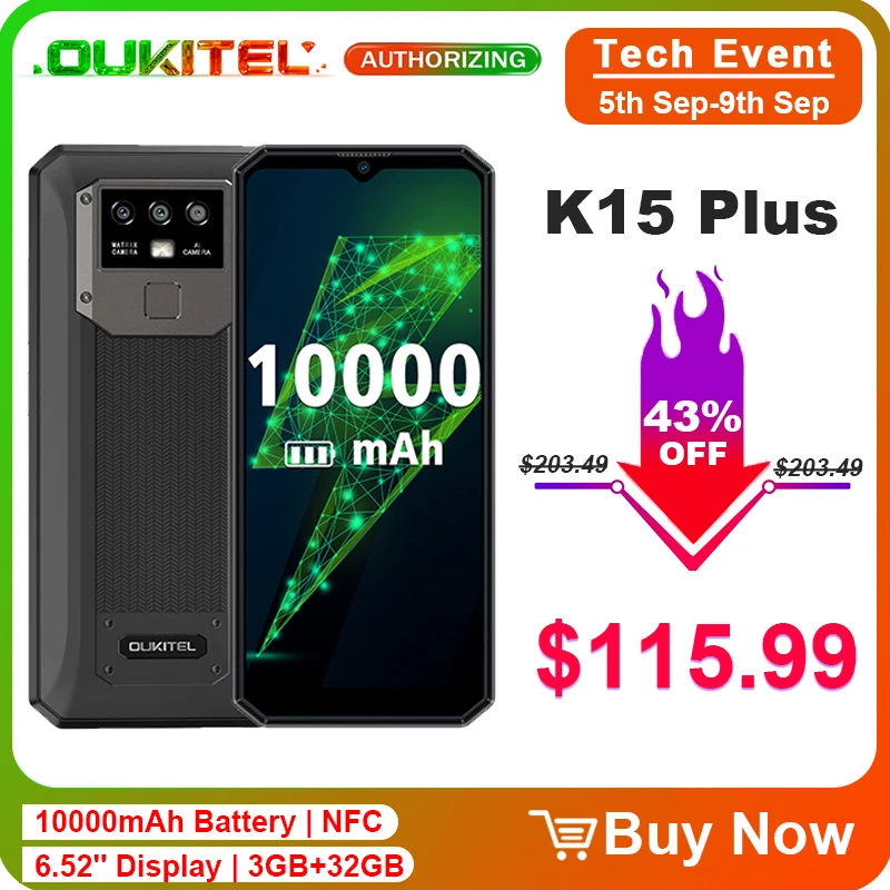 OUKITEL K15 Plus 10000mAh 6.52 ''스마트 폰 4GB + 32GB 페이스 ID 잠금 해제 쿼드 코어 ...