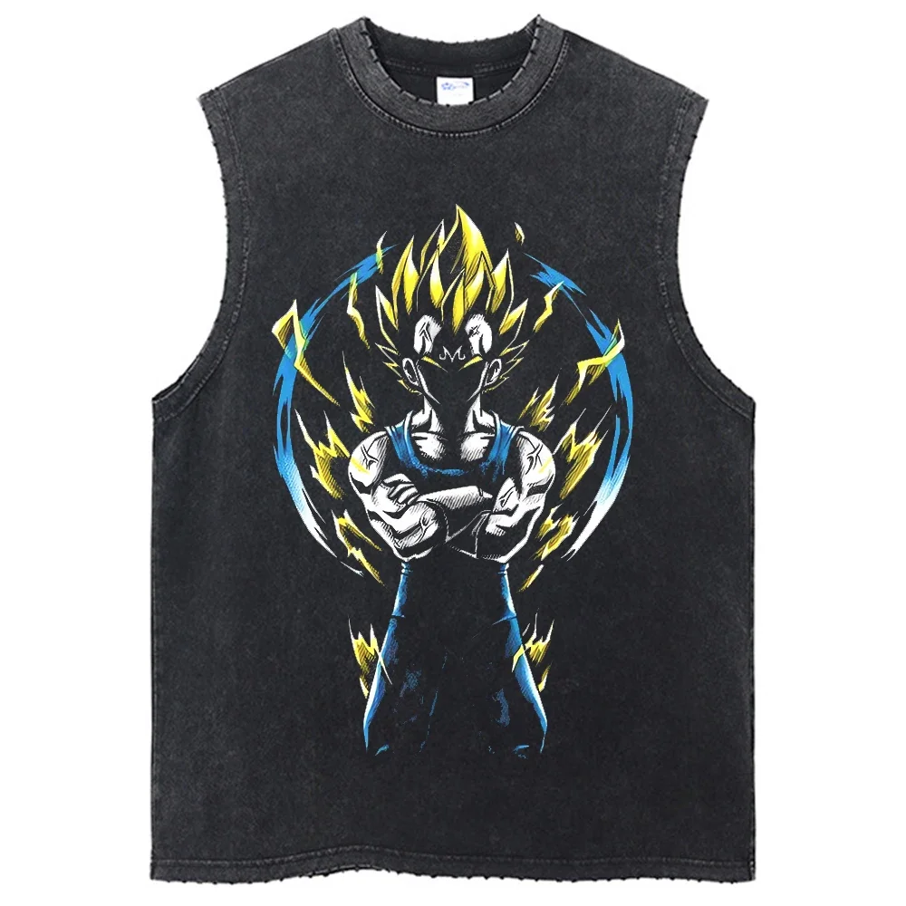 

Sleeveless T-Shirts Dragon Ball Print Man Cotton Tops Tees Retro Tank Washed Japanese Anime T-Shirts Graphic Casual Oversize Ves