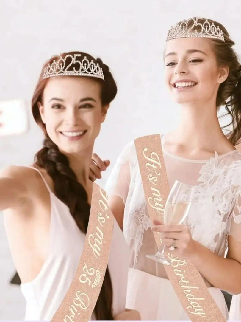 Geburtstags-Tiara-Kronenschärpe für Damen und Mädchen, 20., 21., 22., 23., 24., 25., 26., 29. 30. Geburtstag, Party-Dekoration, Gastgeschenke – Detail 2