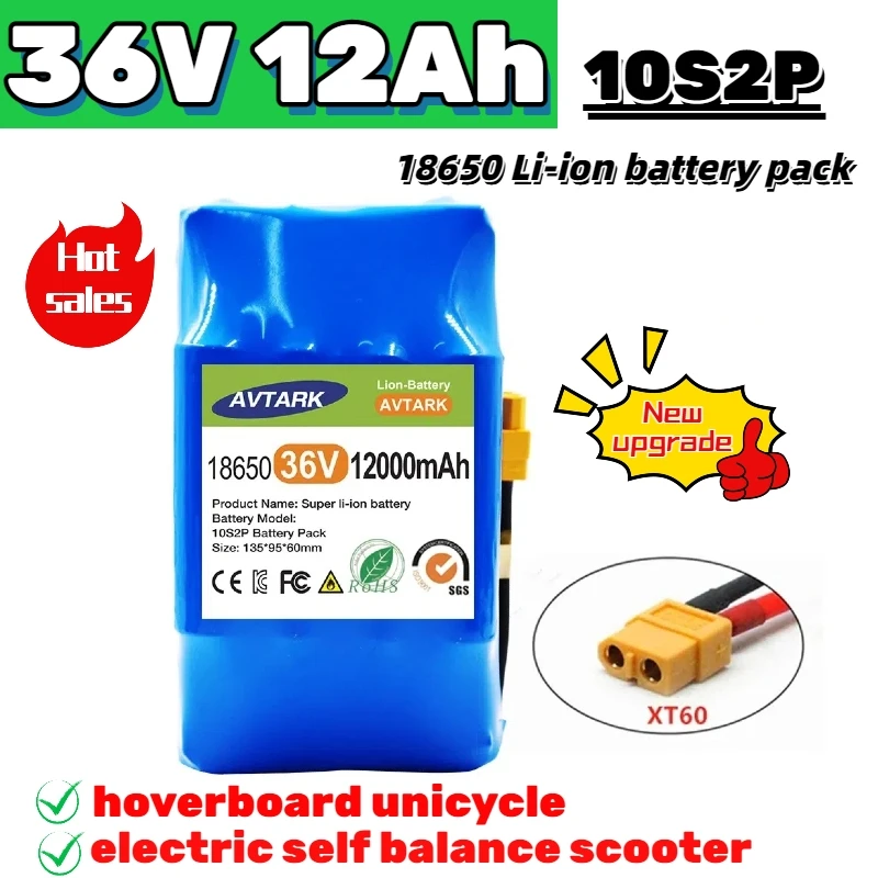 

New upgrade 36V Battery Pack 4.4/7/12Ah Rechargeable Lithium Ion Battery for Electric Self Balancing Scooter HoverBoard Unicycle
