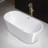 Acrylic Freestanding Bathtub Contemporary Soaking White Tub with Brushed Gold Overflow and Drain Easy to clean bathtub 3