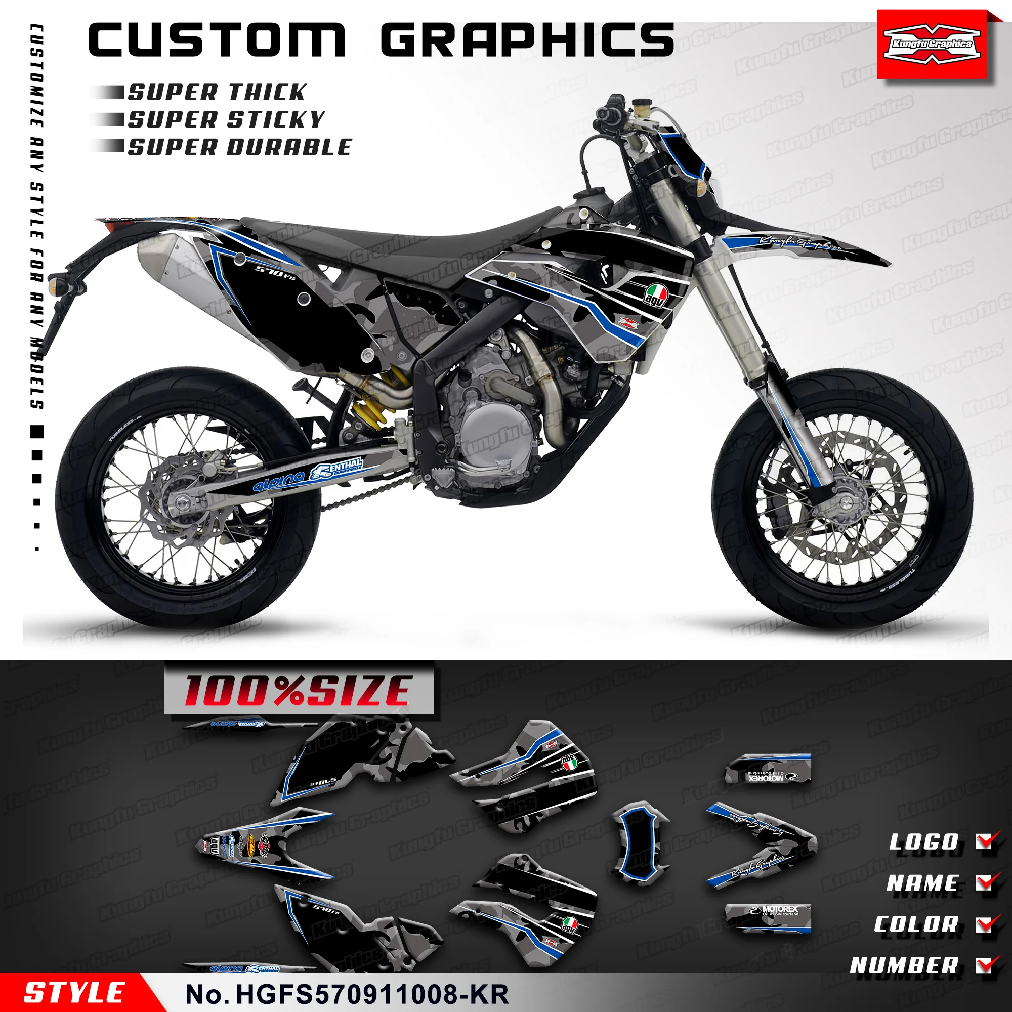 

KUNGFU, графические наклейки, виниловая графика для Husaberg FS 570 2009 2010, HGFS570911008-KR