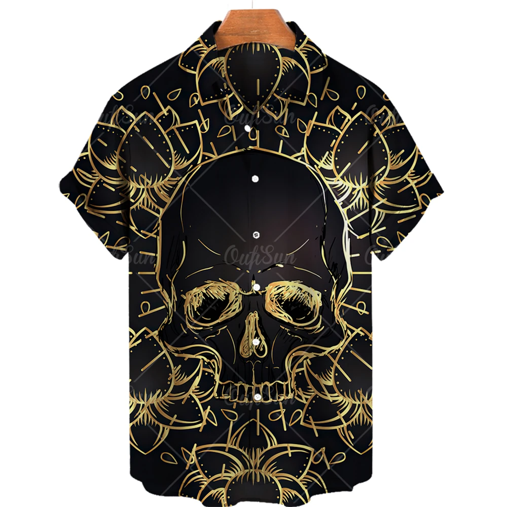 2022 Summer Skull 3d Print  Hawaiian Shirt For Men 5xl Oversized Short Sleeve Character Top Men Breathable Loose Shirts Men 3