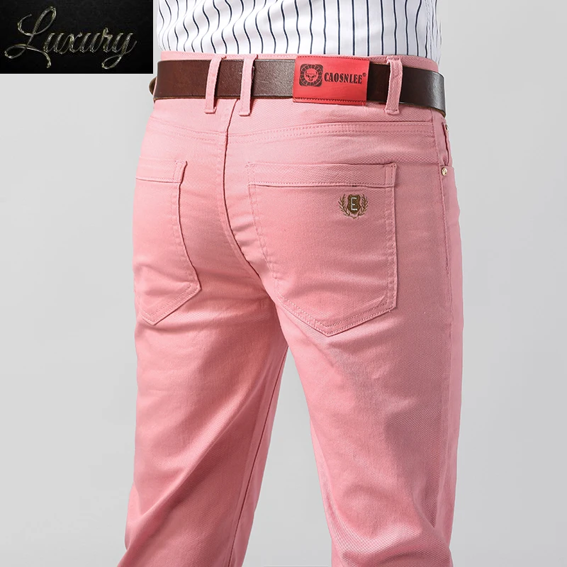 

Джинсы мужские узкие стрейчевые, повседневные однотонные простые деловые брюки из денима, желтые розовые красные, 202