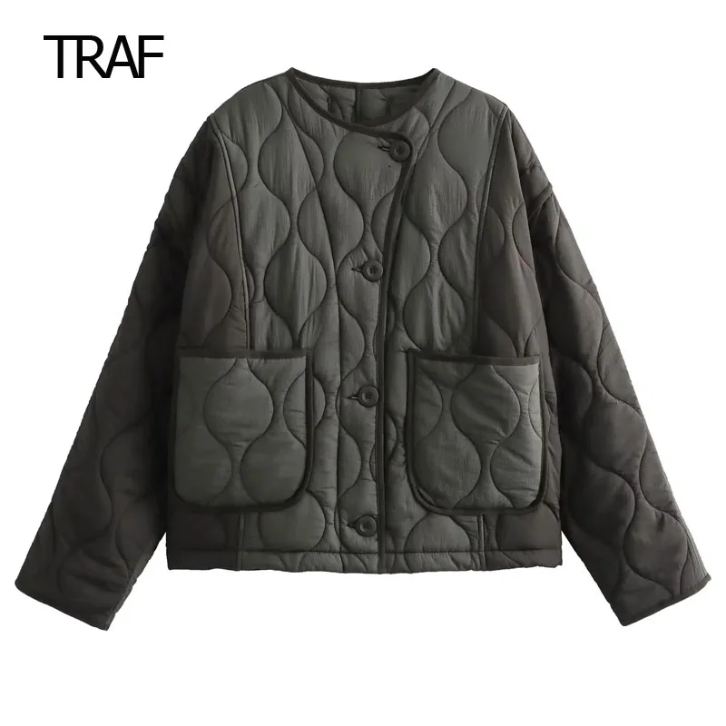 

TRAF Women's Down Jacket Demi-Season Short Padded Jacket Long Sleeve Top Luxury Designer Women's Quilted Jackets High Quality