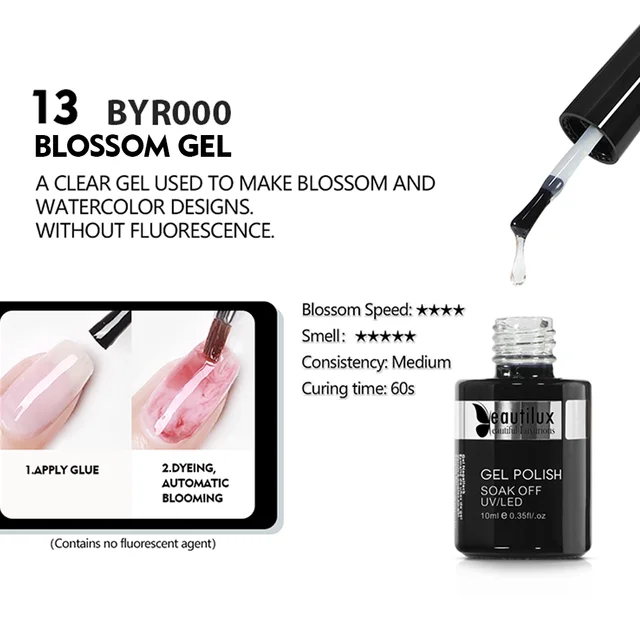 Beautilux Primer Rubber Base Top Coat Velvel Matte Top Coat Nail Art Degisn Clear Blossom Blooming Gel Foil Transfer Gel 10ml Blossom Gel
