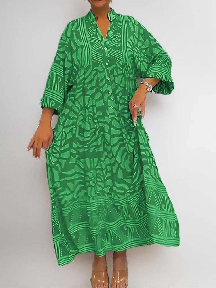 Wmstar Dresses Women 2025 Long Sleeve Print Button Loose Elegant Casual Maxi Long Dress Wholesale Drop Shipping New Stye
