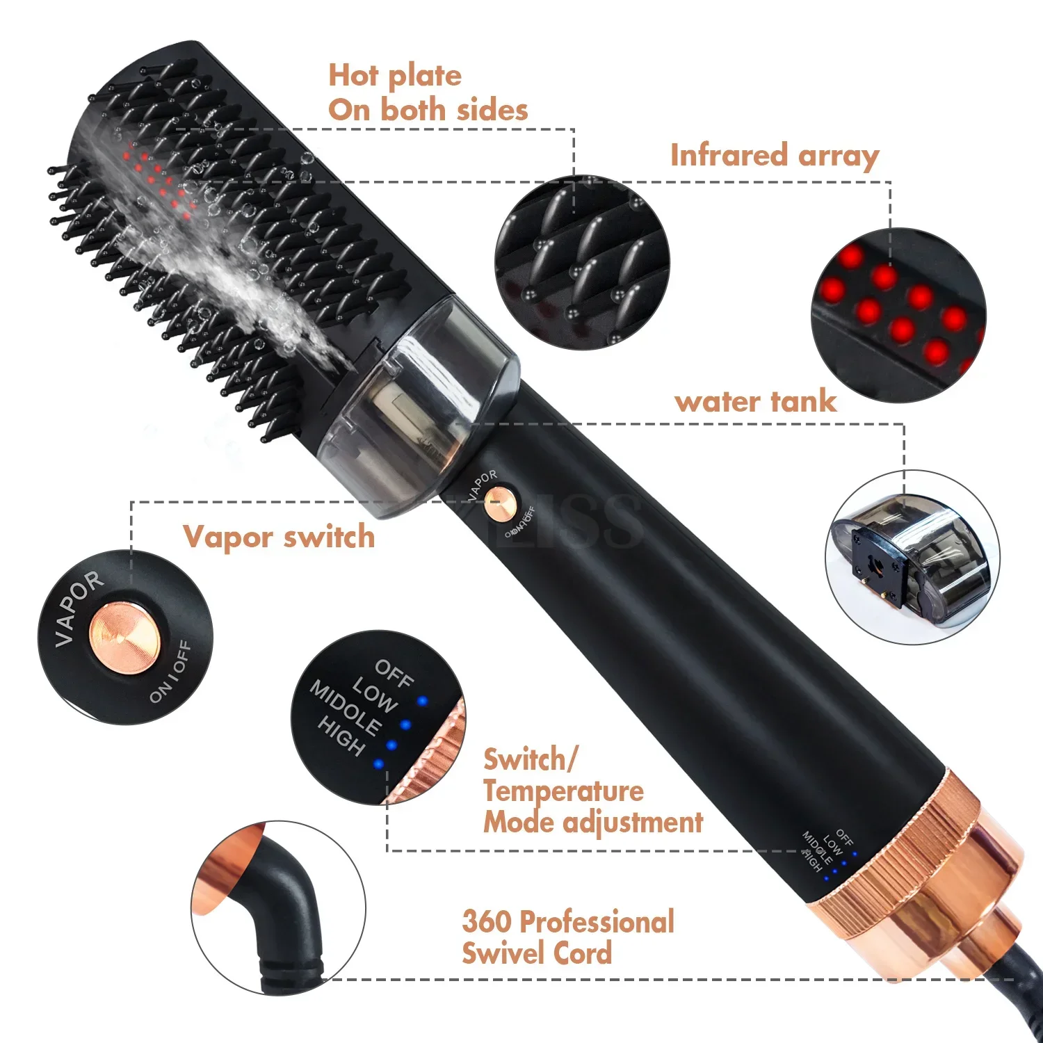 Infrared Hair Steamer Brush Straightening Hot Air Blow Dryer Women Hair Comb Straightener