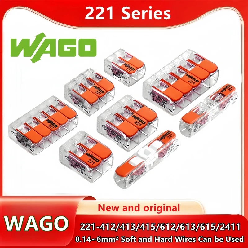 Wiring Connector Wire Connectors 10pcs Original Wago wiring terminal 221-412 221-413 221-415 221-612 221-613 221-615 221-2411 221-2401 Wiring connector