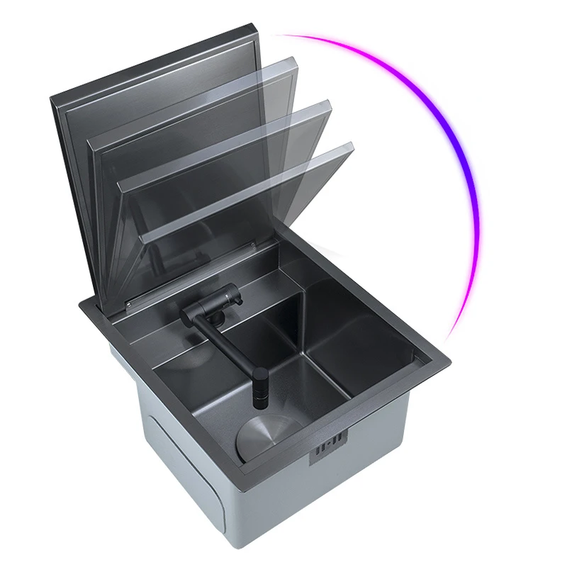 

304 stainless steel black diamond sink silent slow lowering cover hidden faucet kitchen accessories