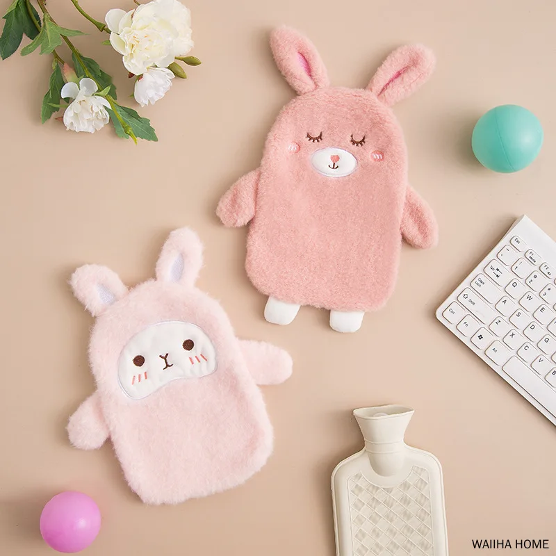 Cartoon Animal Hot Water Bottle Bag Frog Rabbit Warm Bag Reusable Heating Hot Water Bag Cute Plush Belly Warm Hand Treasure Gift