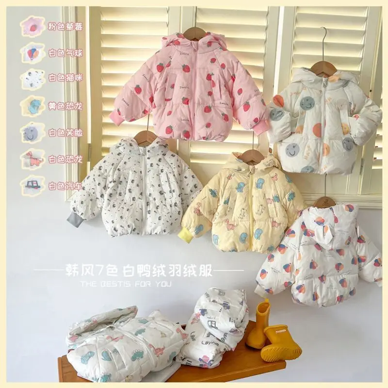 

Cartoon Boys and Girls' Hooded Down Coat New Baby Cute and Handsome Autumn and Winter Coat winter clothes for girls