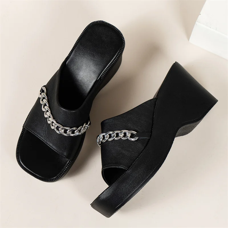 Women Shoes 2023 New Spring Autumn Open Toe Sandals Casual Beach Slides Designer Slippers Chain Flip Flops