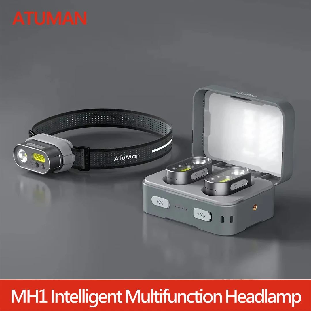 Lampe frontale multifonction ATuMan DUKA MH1 rechargeable USB avec détecteur de mouvement pour pêche