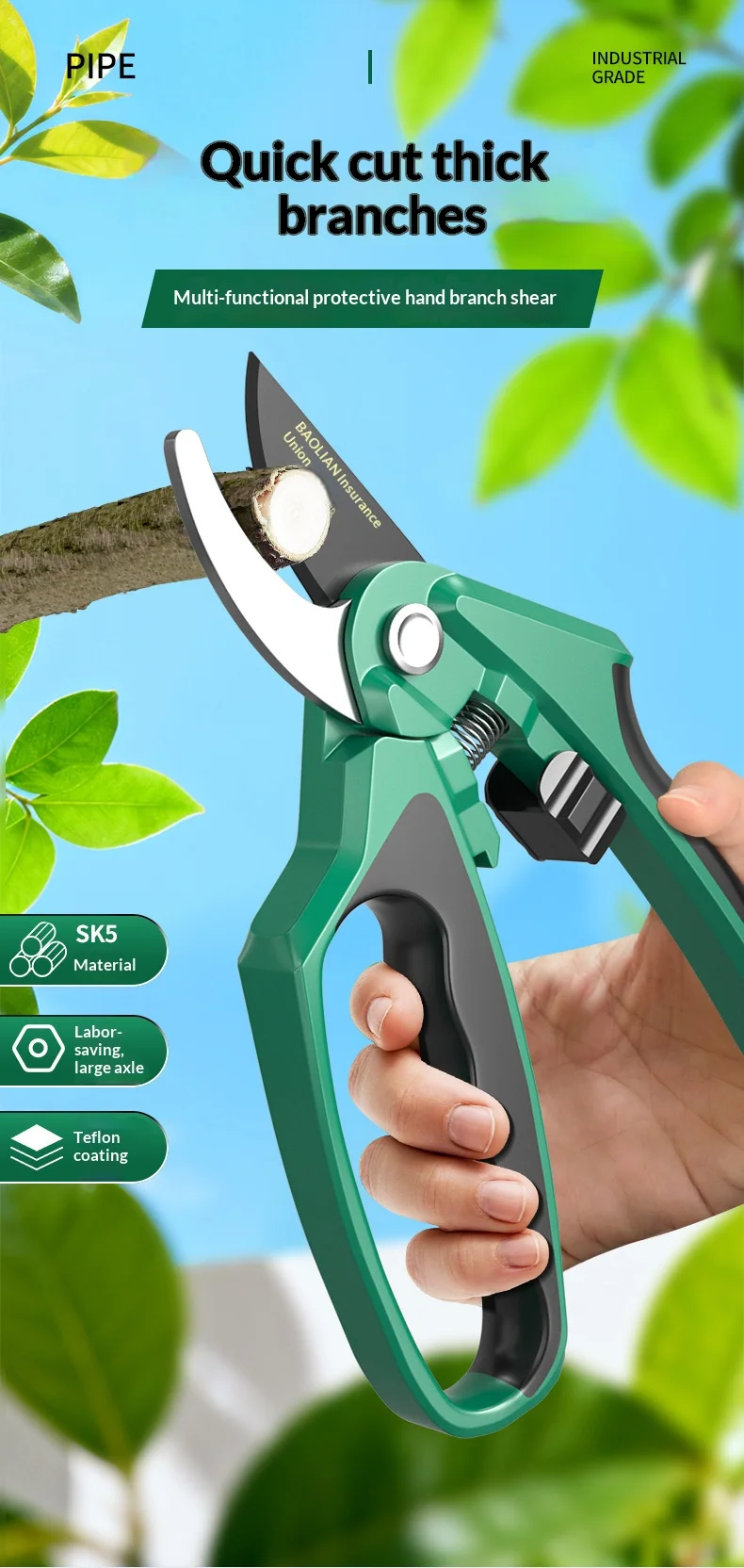 Gartenschere für Äste und Gemüsebeete, Bitga Gartenschere, Gartenwerkzeug zum Schneiden und Trimmen, Gartenschere für den Garten – Detail 1