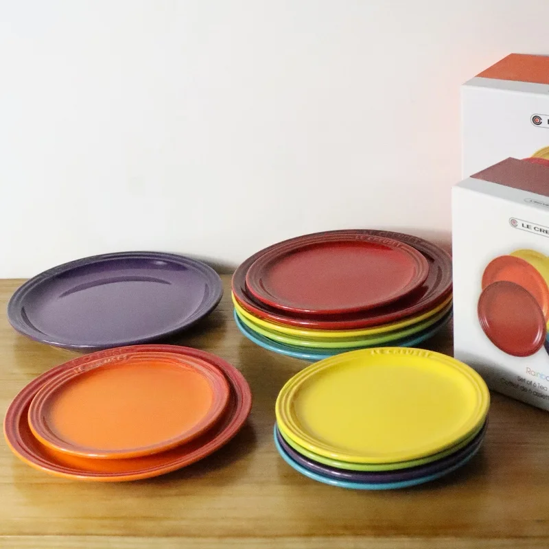 Cool Color Le Creuset Cerc Rainbow Plate Set 6-Piece Home Dining Plate Di Set round ape Enamel Crt French Sle
