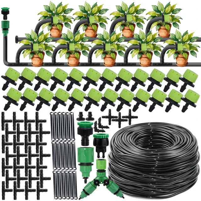 5-30M Garden 1/4'' Hose Drip Irrigation Kit Automatic Watering System Adjustable Portable Water Saving Greenhouse Plant Flower