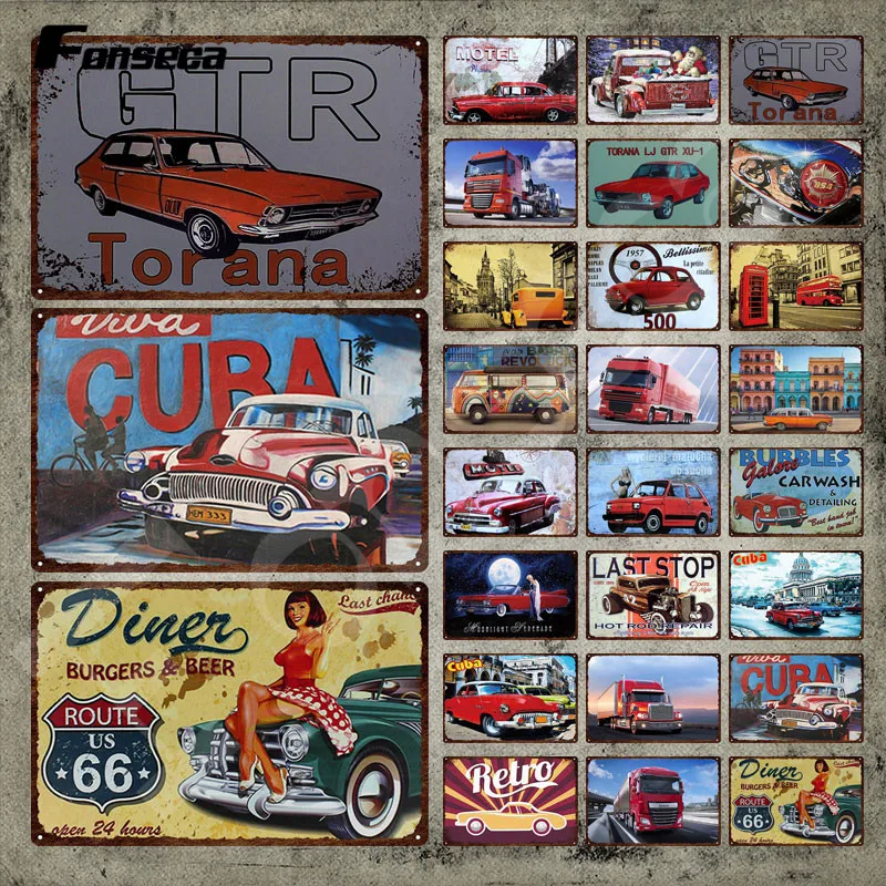 

Truck Metal Sign Route Us 66 Cars Tin Sign GTR Vintage Plaque Retro Iron Painting Wall Stickers Plate for Garage Home Decor