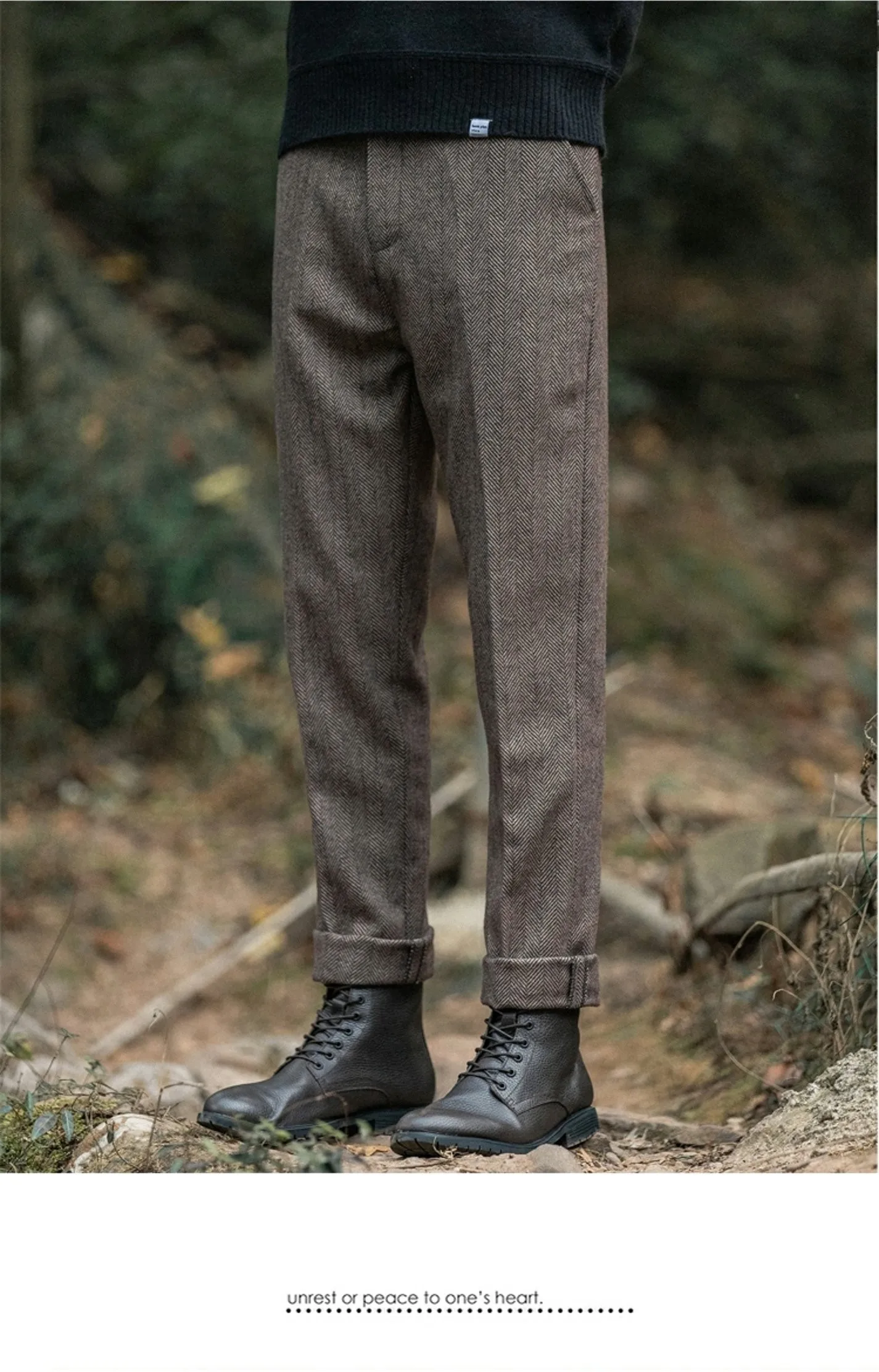 Herrenhose aus Wolle für Herbst und Winter, großes Fischgrätenmuster, britische Retro-amerikanische Freizeithose aus Haremwolle mit geradem Bein – Detail 6