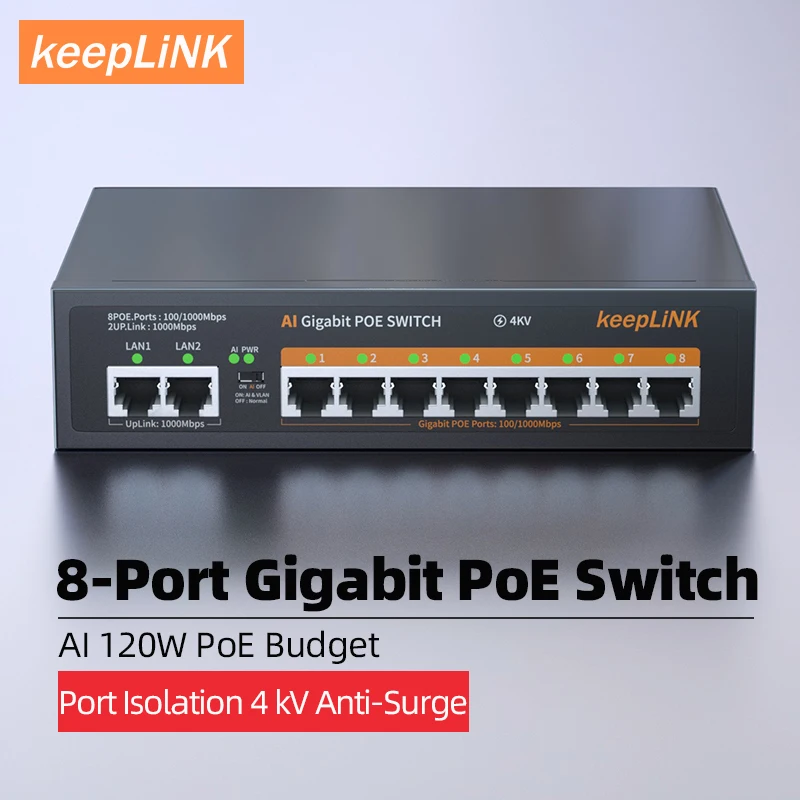 Keeplink-poe Switch Ethernet Portas 1000 Mbps Padrão de Rede 52v Potência Embutida Cctv Câmera ip Roteador Wifi