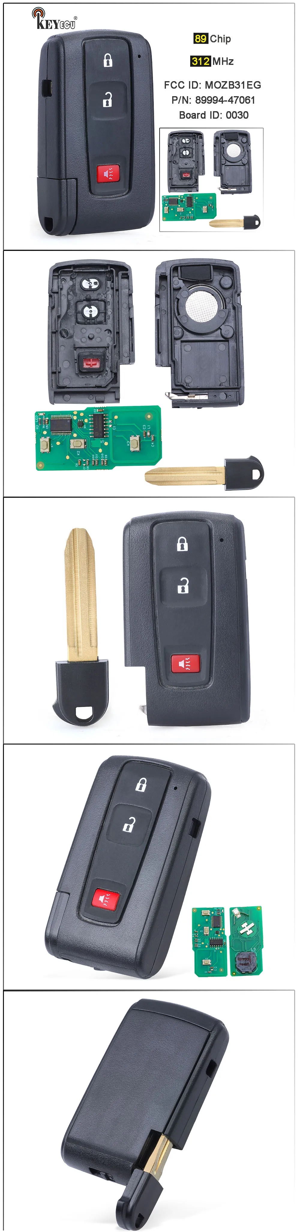 Keyforkess 312MHz scheda ID: 0030, P/N: 89994-47061 MOZB31EG Smart Remote Key Fob per Toyota Prius 2004 2005 2006 2007 2008 2009 - S36f08ef44a3b46deb54a1091abf84a9dY