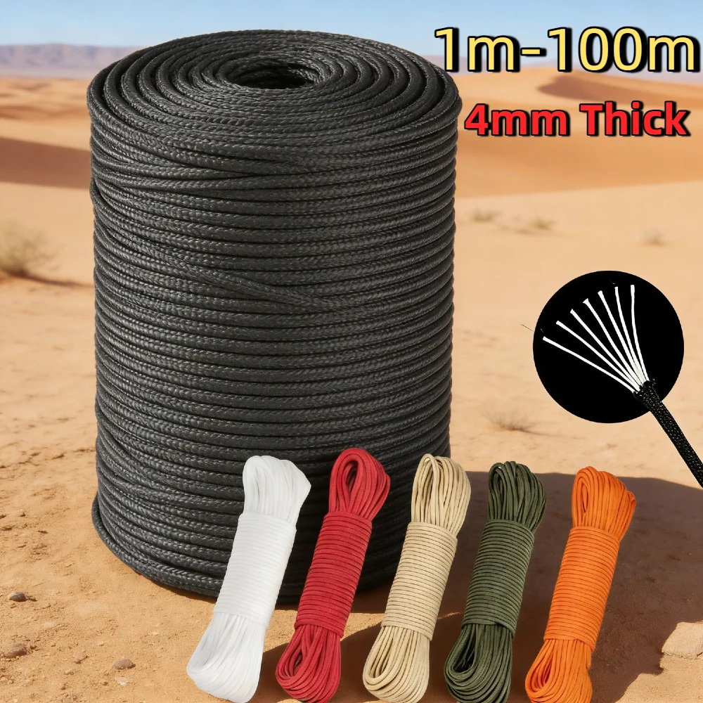 Durable 4mm 7-Strand Nylon Paracord - Versatile Survival Rope for Camping, DIY, and Outdoor Adventures