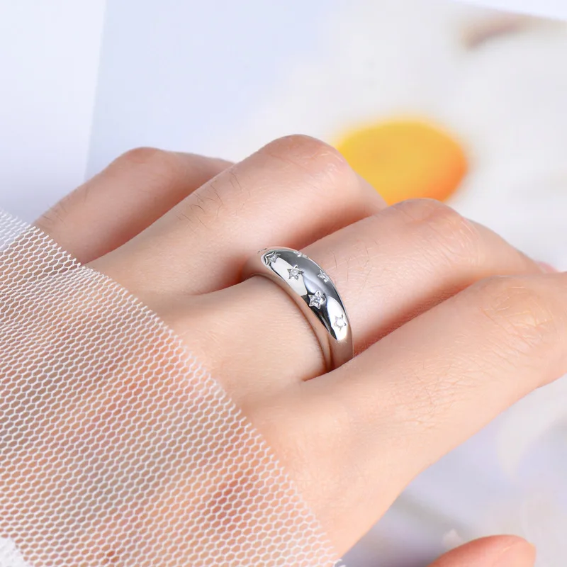 Women's Ring Bezel Setting Star Moissainte Rings 18K Gold Plated 925 Silver Band Fashion Party Daily Wear Jewelry New In 5