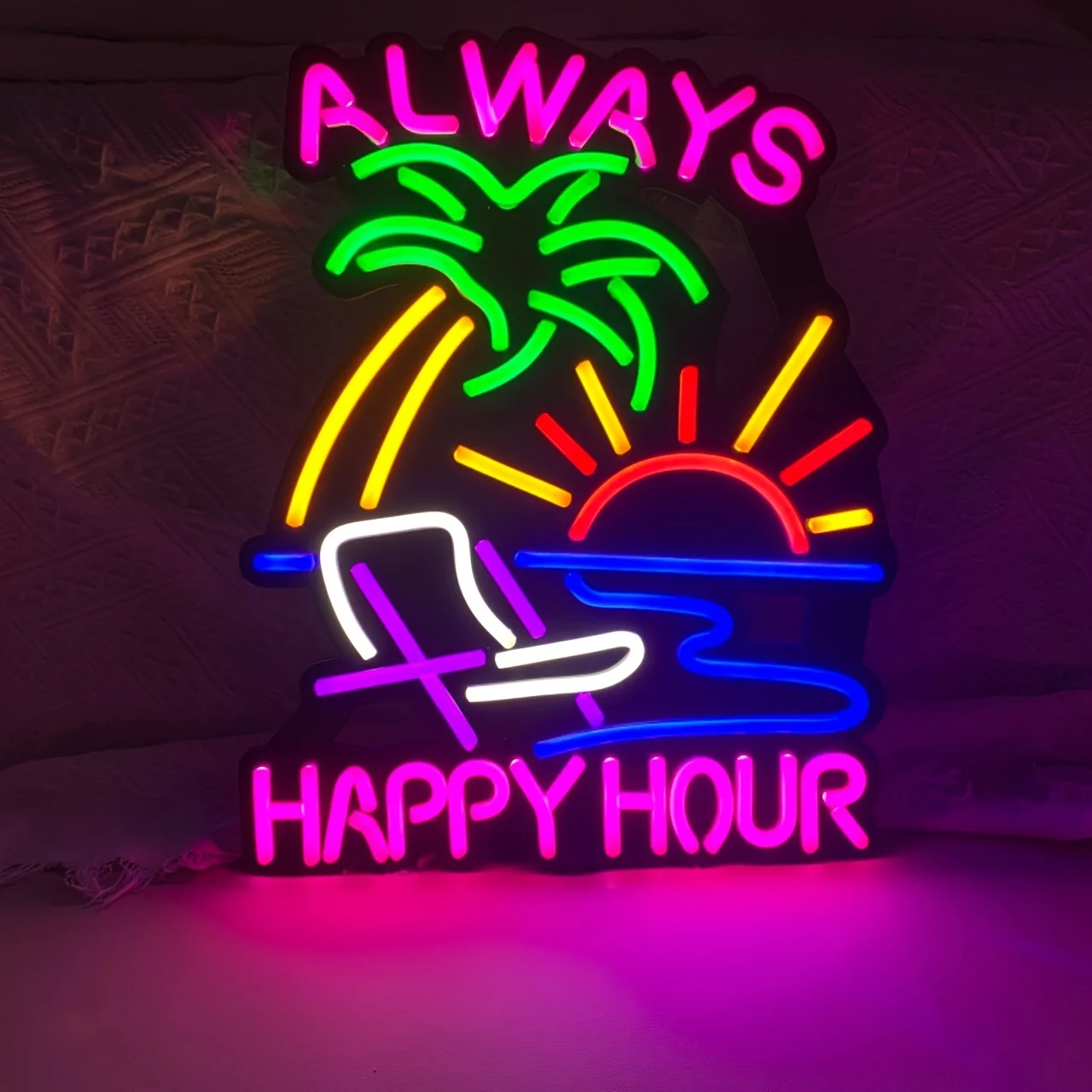 

LDGJ Happy Hour Neon Light Sign, Home Bar Pub Recreation Room Game Lights Windows Wall Signs Party Birthday Bedroom Bedside Tabl