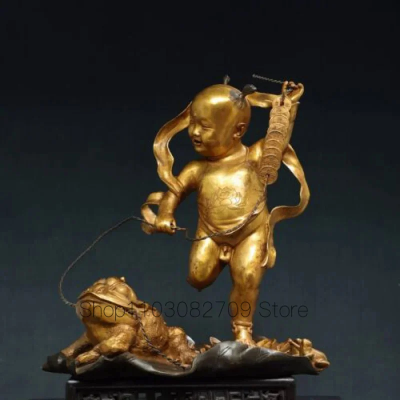 

Rare Large Bronze Gilded Statue with Bangs and Golden Cicadas