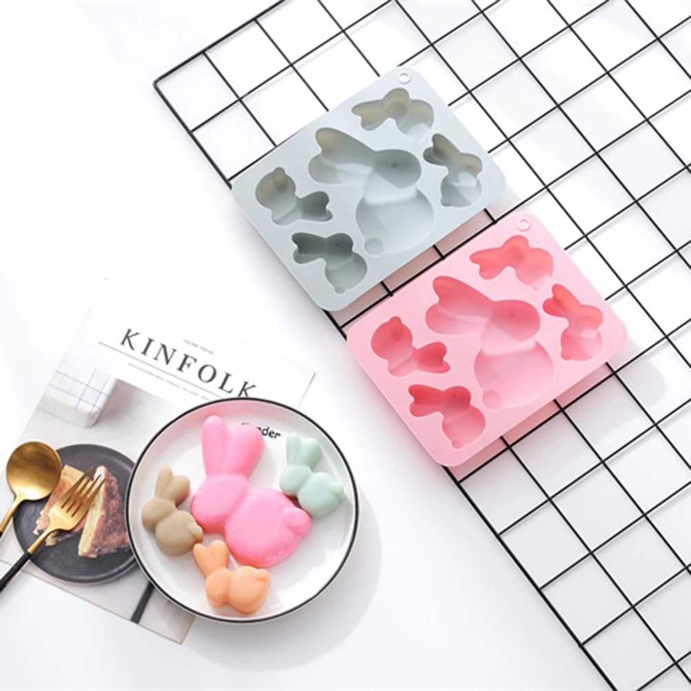 

5 Pairs Of Easter Rabbit Silicone Mold Reusable Cake Baking Tray Hand Soap Baking Mold For Baking Cakes