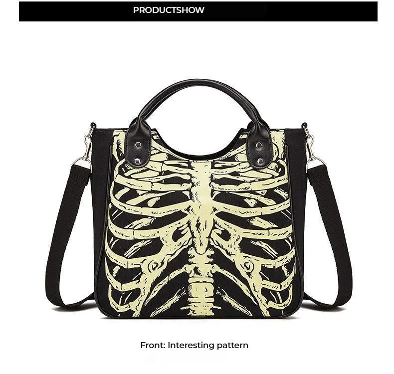 Women's Skull Print Shoulder Bag, Large Capacity Tote Handbag_voghion.com