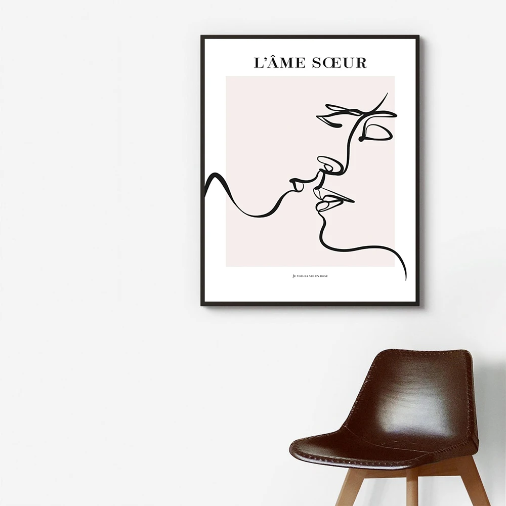 

Drawing Abstract Line Face Kiss Wall Art Canvas Painting Nordic Posters And Print Minimalist Pictures For Living Room Home Decor