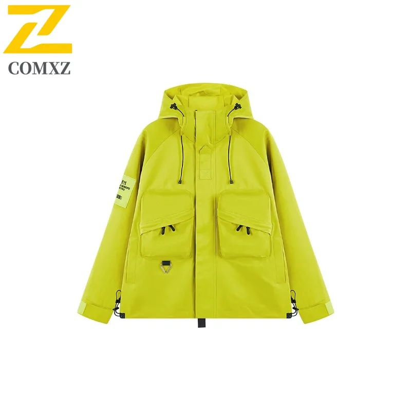 COMXZ Casual High Quality Mens Jacket Hooded Outdoor Camping Multi Functional Windbreaker Daily Style Autumn Clothing