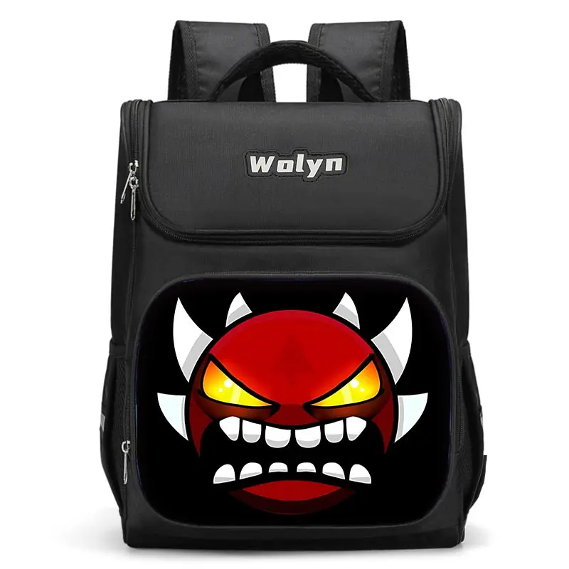 thumbnail image 1 of Mochila grande con diseño de Angry Geometry Dash para niños, niñas y niños, mochila escolar para hombres y mujeres, mochila de viaje duradera y con múltiples compartimentos, 1 of 4
