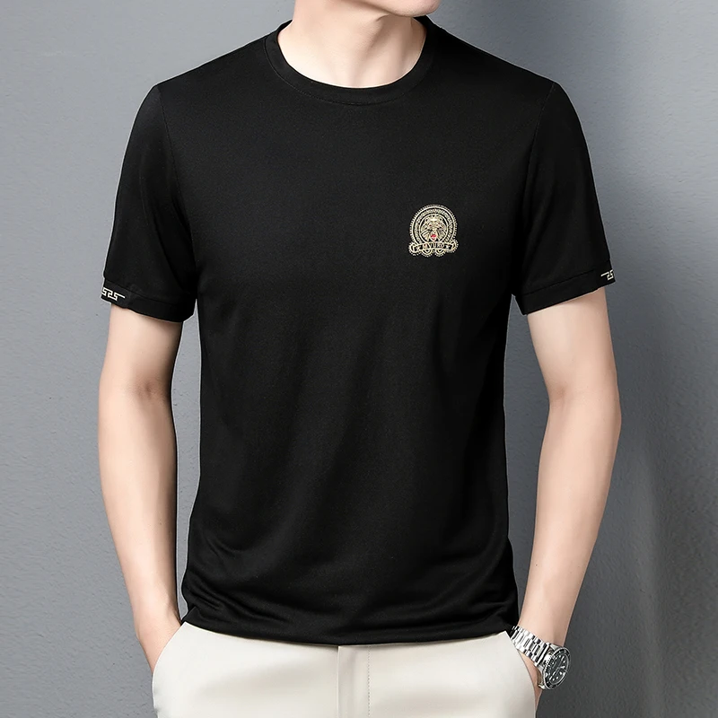 

T-shirt Embroidery Round Neck Bottoming Shirt Thin Section Summer Casual Loose Tops All-match Trend Tees For Men S6046