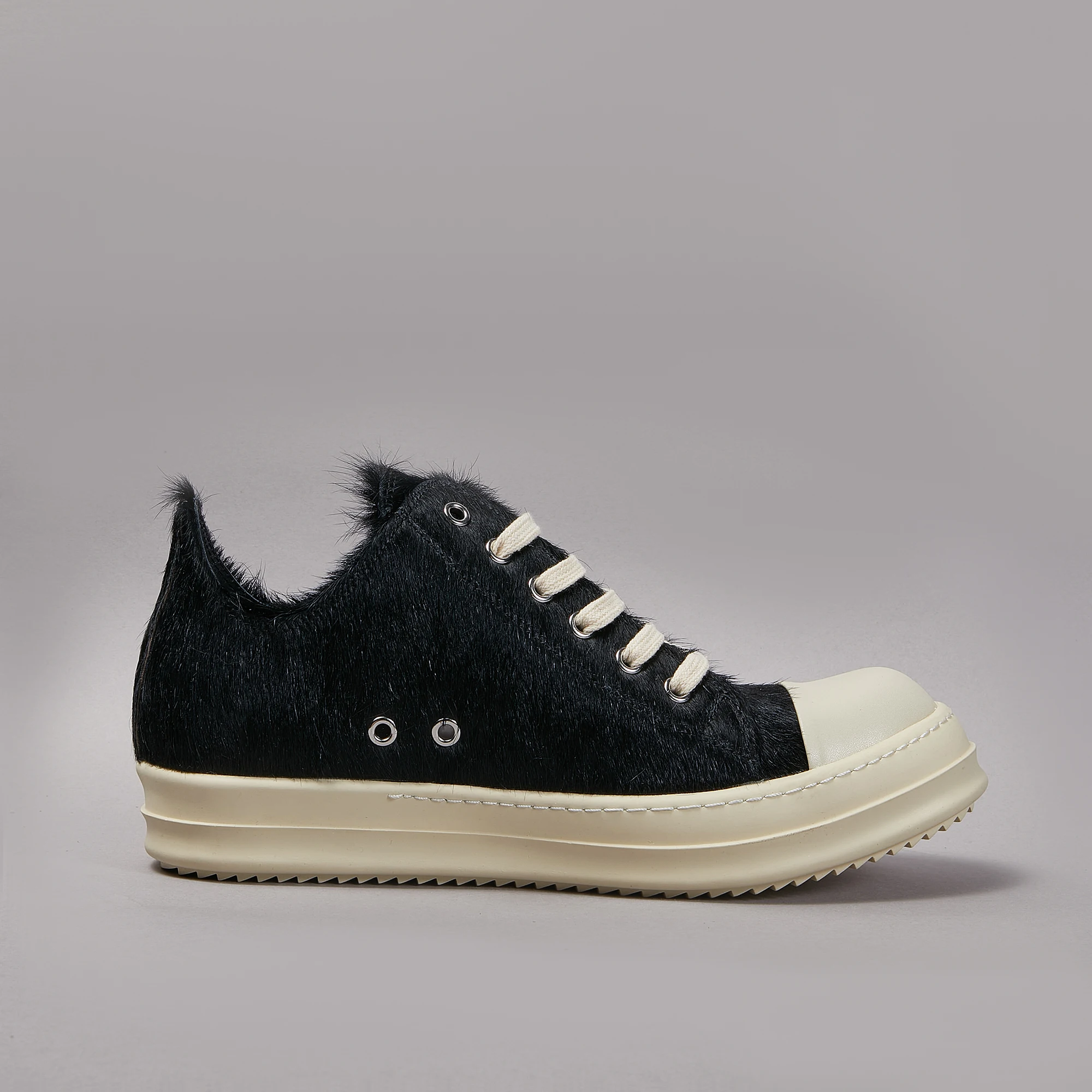 

Brand Casual Women Shoe Horse Fur Leather Round Men Sneakers Black Low Top Lace Up Quality Designer Fashion Thick-sole Flat Shoe