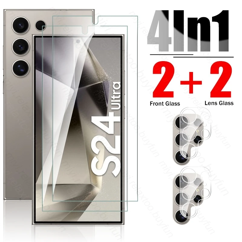 

4 в 1 закаленное стекло для защиты экрана Samsung Galaxy S 24 S24 Ultra 5G Plus, 3D стекло для камеры Sumsung S24 + S24Ultra S24Plus