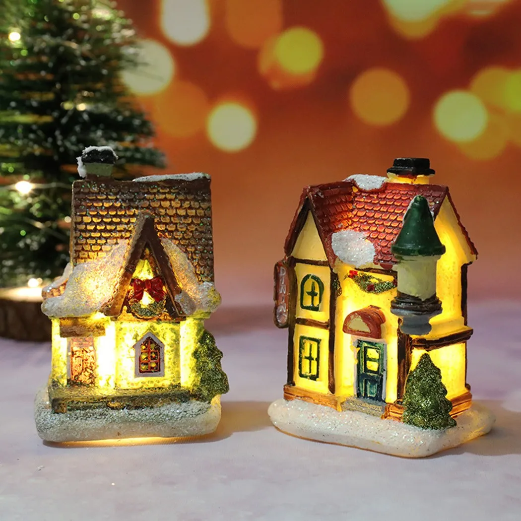 

LED Light Up Small Village House Decorations 2023 Brightness Christmas Cottage Night Light Home Party Table Ornament Gift Resin